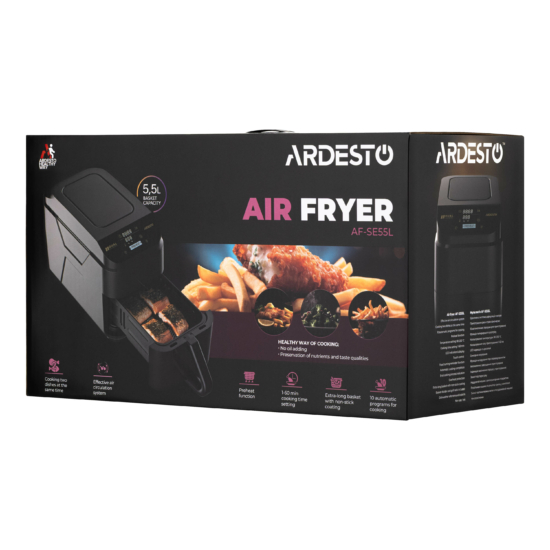 Air fryer ARDESTO 1500W, bowl-5.5l, touch control, 10 avto. progpams, plastic, black