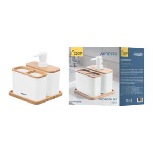 Bathroom set Ardesto Minimalism, 3items, polypropylene, bamboo, white