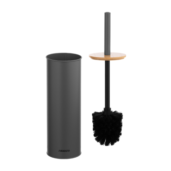 Набор щетка для унитаза с подставкой Ardesto Minimalism 9.5×27.5/38см, металл, полипропилен, бамбук, серый тёмный