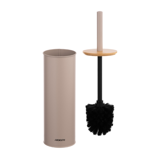 Набор щетка для унитаза с подставкой Ardesto Minimalism 9.5×27.5/38см, металл, полипропилен, бамбук, бежевый