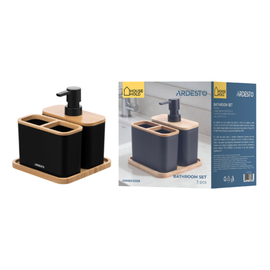 Bathroom set Ardesto Minimalism, 3items, polypropylene, bamboo, black