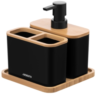 ARDESTO Набор для ванной комнаты Ardesto Minimalism, 3 предмета, полипропилен, бамбук, чёрный