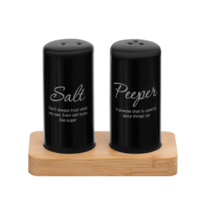 Salt and pepper set with stand Ardesto Midori, 8.5cm, 3psc, ceramic, bamboo, black