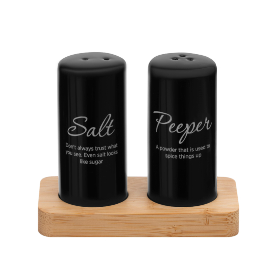 Salt and pepper set with stand Ardesto Midori, 8.5cm, 3psc, ceramic, bamboo, black