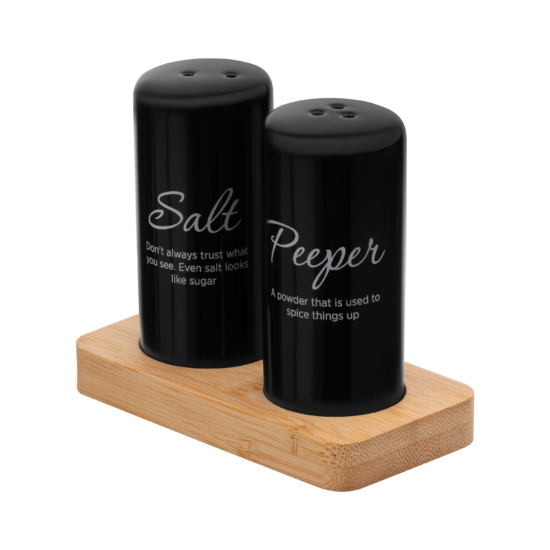 Salt and pepper set with stand Ardesto Midori, 8.5cm, 3psc, ceramic, bamboo, black