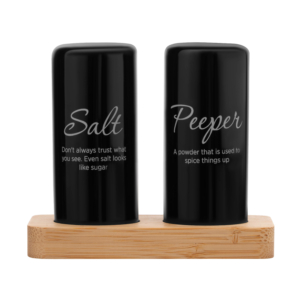 Salt and pepper set with stand Ardesto Midori, 8.5cm, 3psc, ceramic, bamboo, black