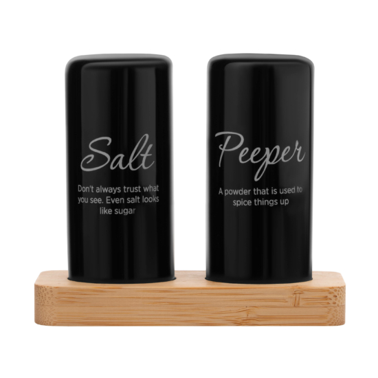 Salt and pepper set with stand Ardesto Midori, 8.5cm, 3psc, ceramic, bamboo, black