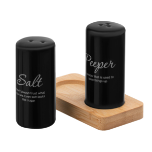 Salt and pepper set with stand Ardesto Midori, 8.5cm, 3psc, ceramic, bamboo, black