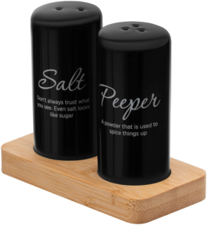 Salt and pepper set with stand Ardesto Midori, 8.5cm, 3psc, ceramic, bamboo, black