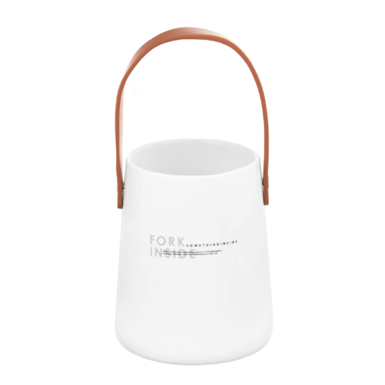 Cutlery holder with handle Ardesto, 14cm, ceramic, leather, white