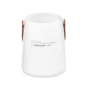 Cutlery holder with handle Ardesto, 14cm, ceramic, leather, white