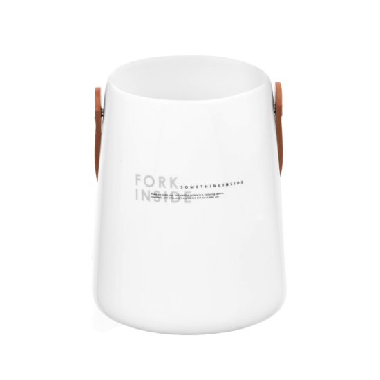 Cutlery holder with handle Ardesto, 14cm, ceramic, leather, white