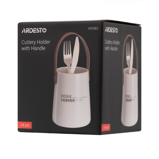 Cutlery holder with handle Ardesto, 14cm, ceramic, leather, white