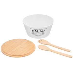 Salad bowl with lid and utensils Ardesto Midori, 27.6?12.5cm, 4psc, ceramic, bamboo, white