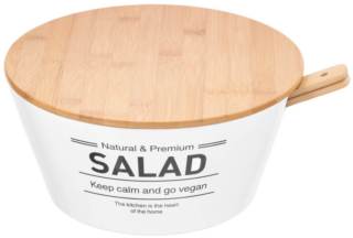 Salad bowl with lid and utensils Ardesto Midori, 27.6?12.5cm, 4psc, ceramic, bamboo, white
