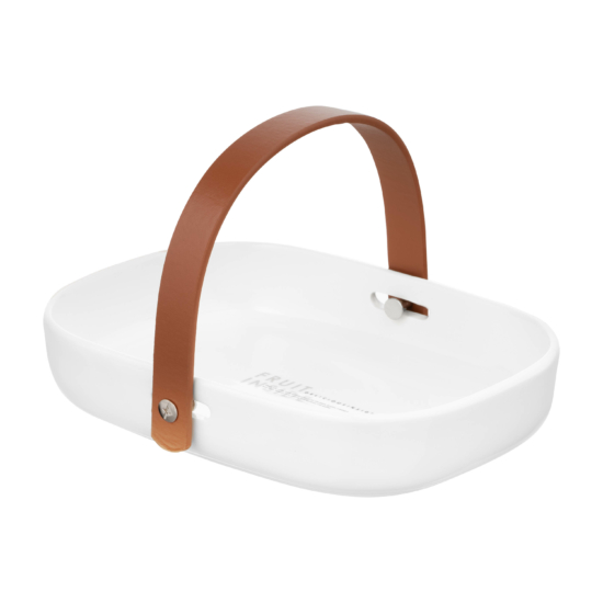 Fruit bowl with handle Ardesto, 20.1х15х4cm, ceramic, leather, white