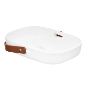 Fruit bowl with handle Ardesto, 20.1х15х4cm, ceramic, leather, white
