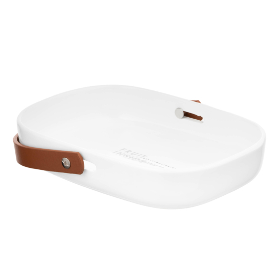 Fruit bowl with handle Ardesto, 20.1х15х4cm, ceramic, leather, white