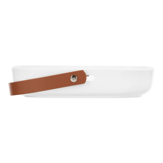 Fruit bowl with handle Ardesto, 20.1х15х4cm, ceramic, leather, white
