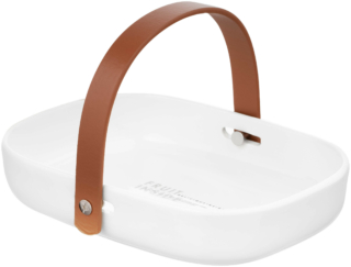 Fruit bowl with handle Ardesto, 20.1х15х4cm, ceramic, leather, white