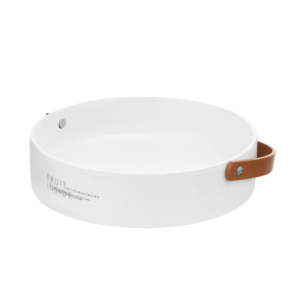 Fruit bowl with handle Ardesto, 22?22?5.5cm, ceramic, leather, white