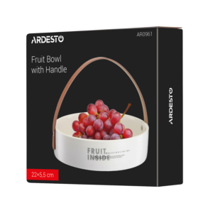 Fruit bowl with handle Ardesto, 22?22?5.5cm, ceramic, leather, white