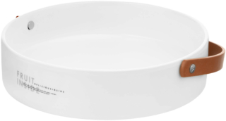 Fruit bowl with handle Ardesto, 22?22?5.5cm, ceramic, leather, white