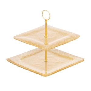 Two-tier stand ARDESTO Golden ice 24.5х23cm, glass, metal, square, golden