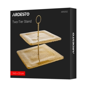 Two-tier stand ARDESTO Golden ice 24.5х23cm, glass, metal, square, golden