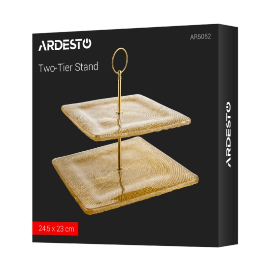 Блюдо 2-х ярусное ARDESTO Golden ice 24.5х23см, стекло, маталл, квадратная, золотистый