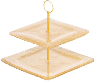 Two-tier stand ARDESTO Golden ice 24.5х23cm, glass, metal, square, golden