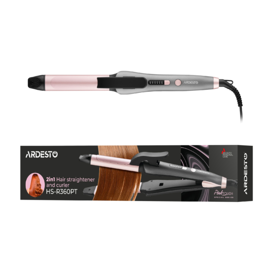 Плойка-випрямляч 2в1 ARDESTO Pink Touch, 65Вт, 100-200C, кераміка, сірий+рожевий