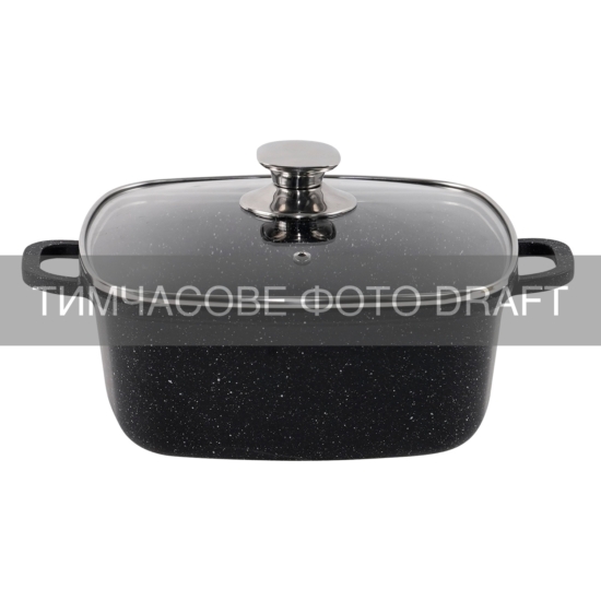 ARDESTO Casserole with glass lid Gemini, Gemini, 6.5л, алюміній, квадратна, чорний