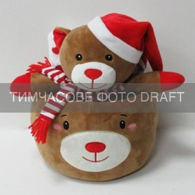ARDESTO Set Christmas 3 items: blanket 90x75cm, decor. toy 25cm, basket D20cm, 100% polyester, brown