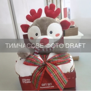ARDESTO Set Christmas Deer set 2 items: blanket 90x75cm, decor. toy 24cm, 100% polyester, grey