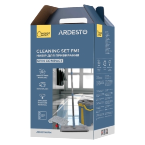 ARDESTO Solid FM1 Cleaning Set: flat mop 125х33cm, bucket, 2 mop pads, polypropylene, plastic, stainless steel
