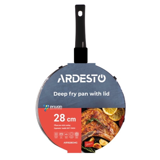 Open deep frypan ARDESTO with lid Gemini Andria, 28cm, aluminium, black