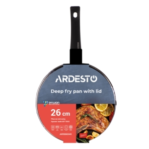 Open deep frypan ARDESTO with lid Gemini Andria, 26cm, aluminium, black
