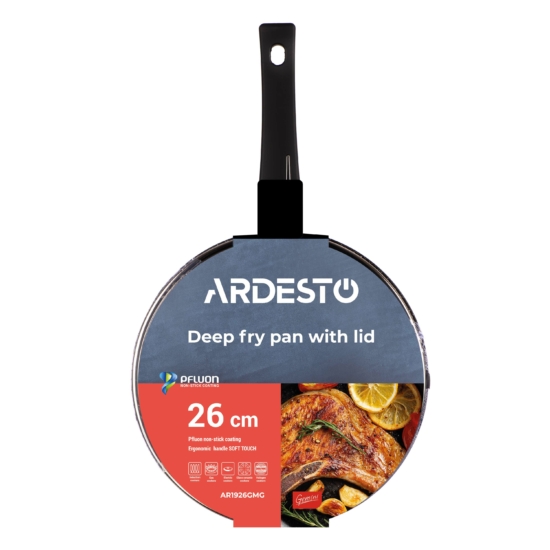 Open deep frypan ARDESTO with lid Gemini Andria, 26cm, aluminium, black