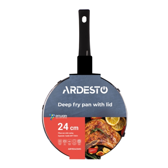 Open deep frypan ARDESTO with lid Gemini Andria, 24cm, aluminium, black