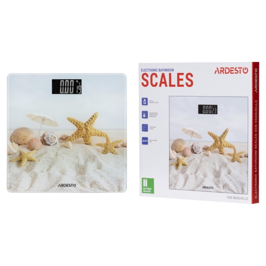 Весы ARDESTO напольные SHELLS, 150кг, AAAx2 в компл, стекло, многоцветные