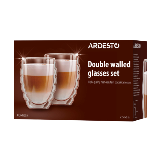 ARDESTO Double wall glass set ARDESTO 450ml, 2pcs, borosilicate glass, transparent