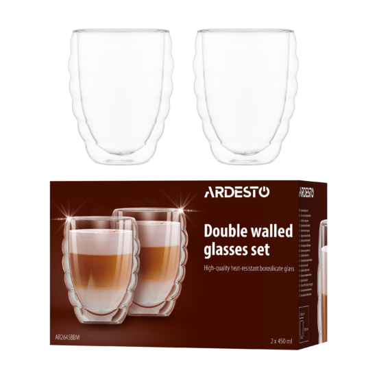 ARDESTO Double wall glass set ARDESTO 450ml, 2pcs, borosilicate glass, transparent