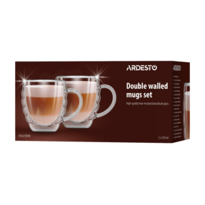 ARDESTO Double wall mug set with handle ARDESTO 250ml, 2pcs, borosilicate glass, transparent