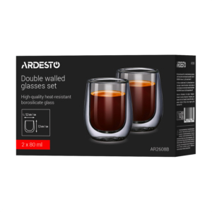 Double wall glass set ARDESTO 80ml, 2pcs, borosilicate glass, transparent