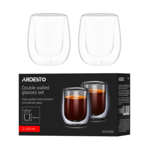 Double wall glass set ARDESTO 80ml, 2pcs, borosilicate glass, transparent