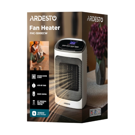 Тепловентилятор ARDESTO FHC-1500ECW 15м2, 1500Вт, эл. упр-ние, керам нагрев. элемент, белый