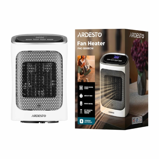 Тепловентилятор ARDESTO FHC-1500ECW 15м2, 1500Вт, эл. упр-ние, керам нагрев. элемент, белый