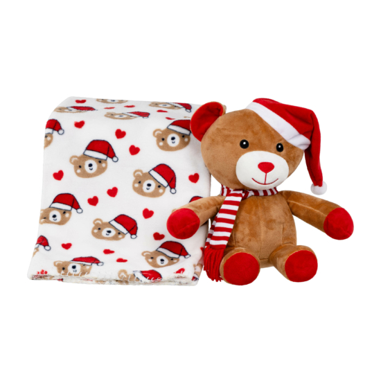 Набір ARDESTO Christmas Bear 2 предмети: плед 90х75см, декор. іграшка 24см, 100% поліестер, коричневий