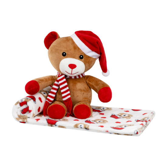 Набір ARDESTO Christmas Bear 2 предмети: плед 90х75см, декор. іграшка 24см, 100% поліестер, коричневий
